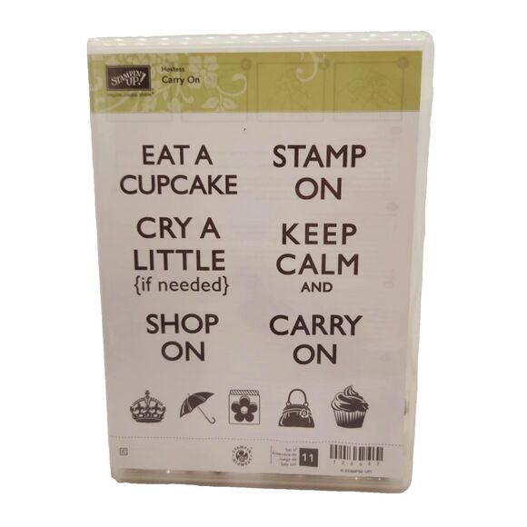 Stampin Up Carry On Cling Stamp Set Unmounted Keep Calm Cupcake Phrases Hostess - Picture 1 of 4